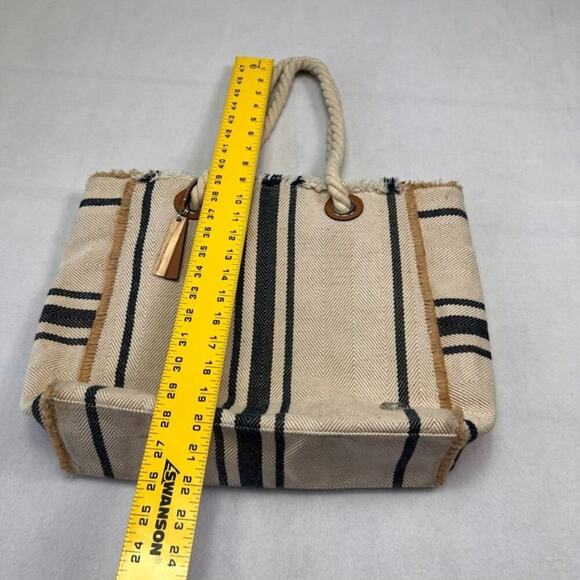 Vince Camuto Ulla-To Striped Tote Bag Purse Beach Summer Tan Beige/Blue - Picture 6 of 10
